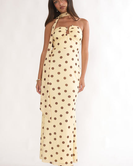 Yellow Strapless Scarf Maxi Dress Spotted