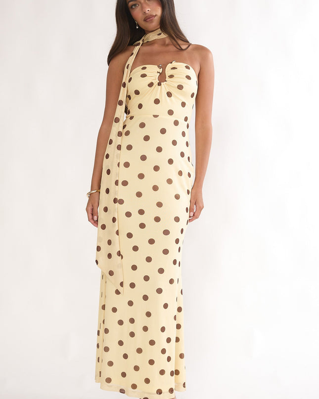 Yellow Strapless Scarf Maxi Dress Spotted