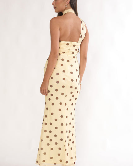 Yellow Strapless Scarf Maxi Dress Spotted