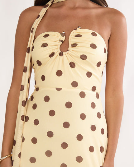 Yellow Strapless Scarf Maxi Dress Spotted
