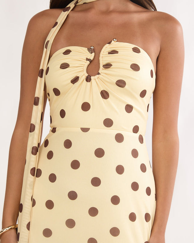Yellow Strapless Scarf Maxi Dress Spotted