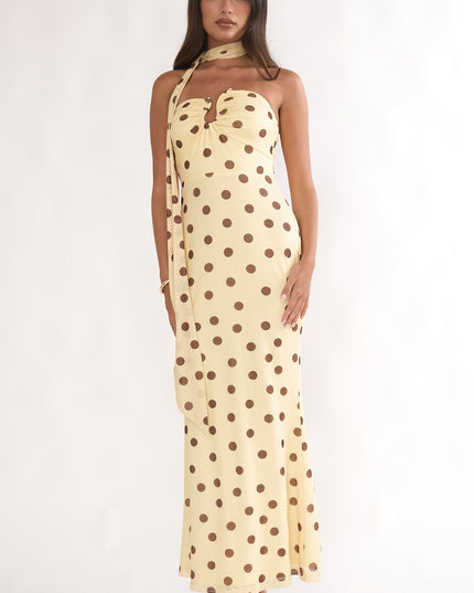 Yellow Strapless Scarf Maxi Dress Spotted