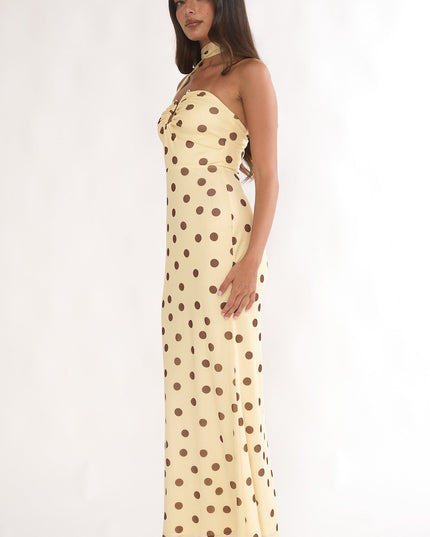 Yellow Strapless Scarf Maxi Dress Spotted