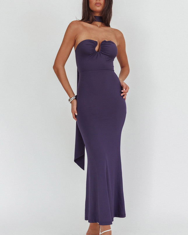 Navy Strapless Scarf Maxi Dress