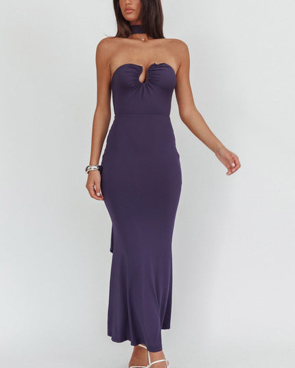 Navy Strapless Scarf Maxi Dress