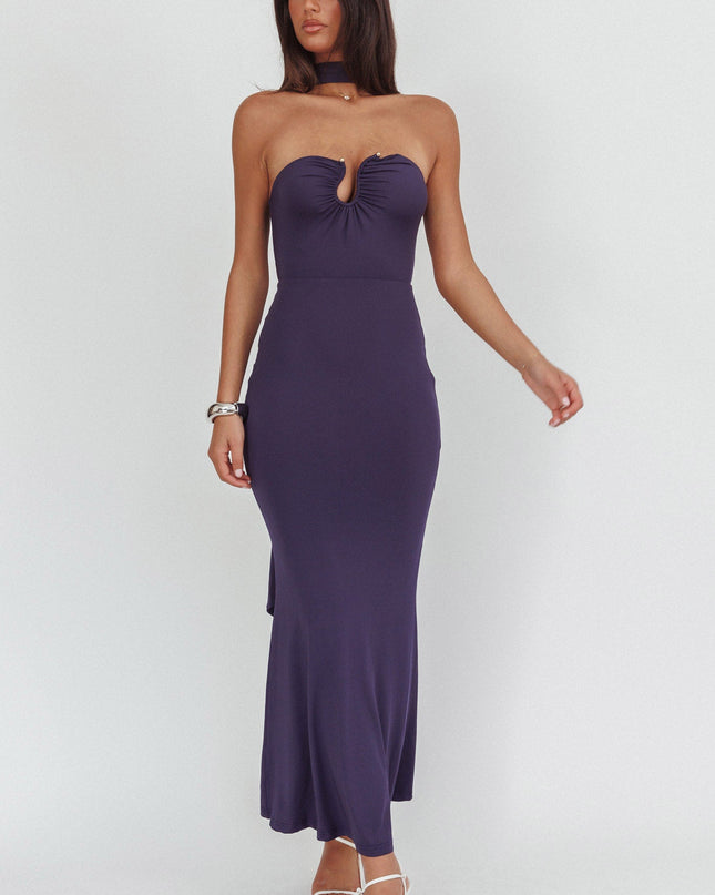 Navy Strapless Scarf Maxi Dress