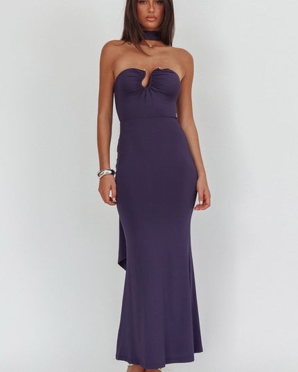 Navy Strapless Scarf Maxi Dress