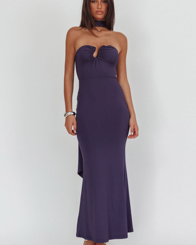 Navy Strapless Scarf Maxi Dress