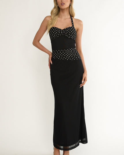 Black Halterneck Ruched Waist Maxi Dress