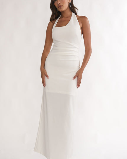 White Asymmetric Halter Maxi Dress