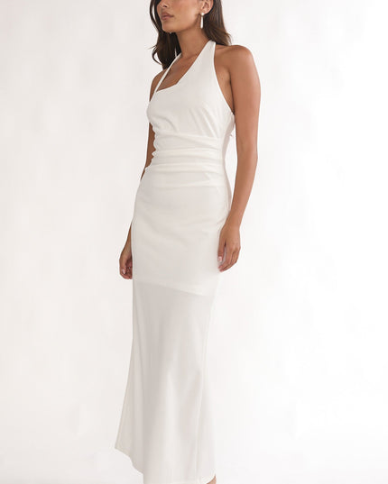 White Asymmetric Halter Maxi Dress