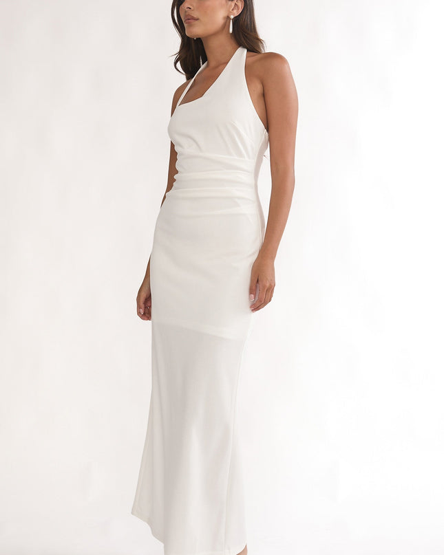White Asymmetric Halter Maxi Dress
