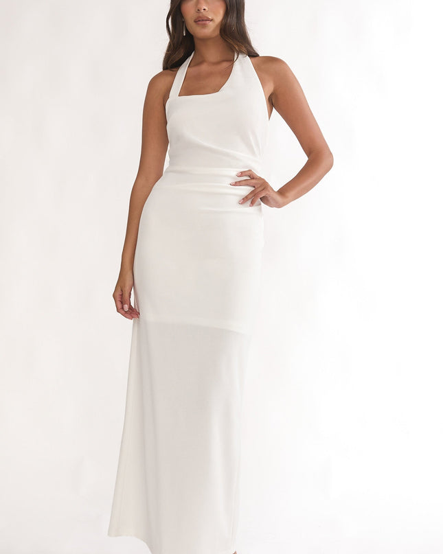 White Asymmetric Halter Maxi Dress