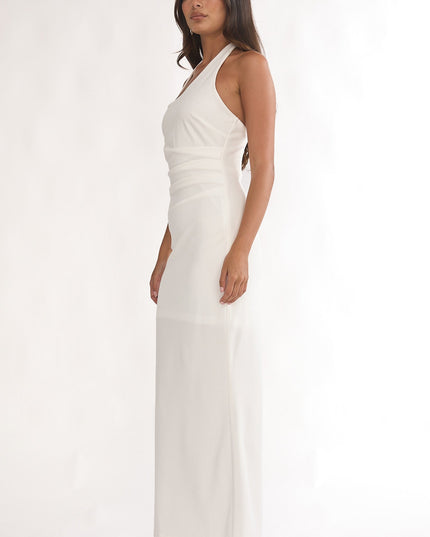 White Asymmetric Halter Maxi Dress