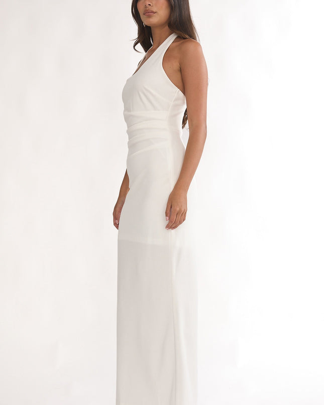White Asymmetric Halter Maxi Dress