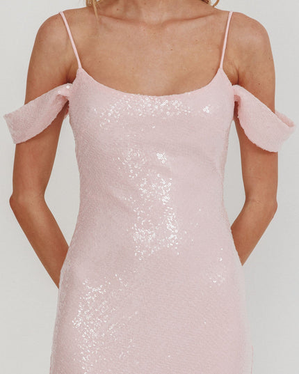 Pink Off-Shoulder Sequin Maxi Dress
