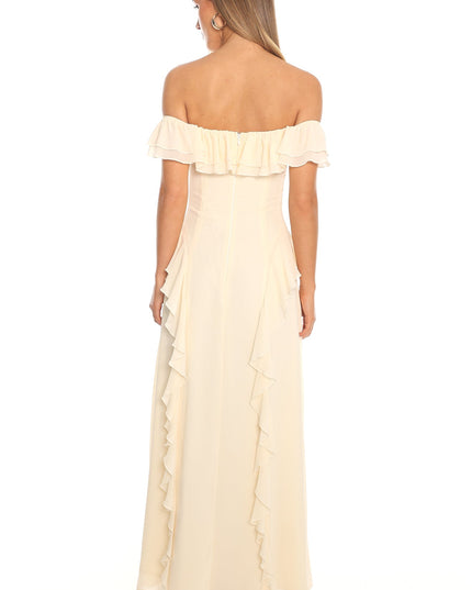 Butter Scarlet Off-Shoulder Ruffle Trim Maxi Dress