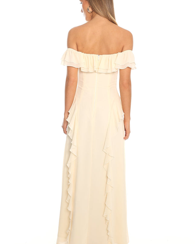 Butter Scarlet Off-Shoulder Ruffle Trim Maxi Dress