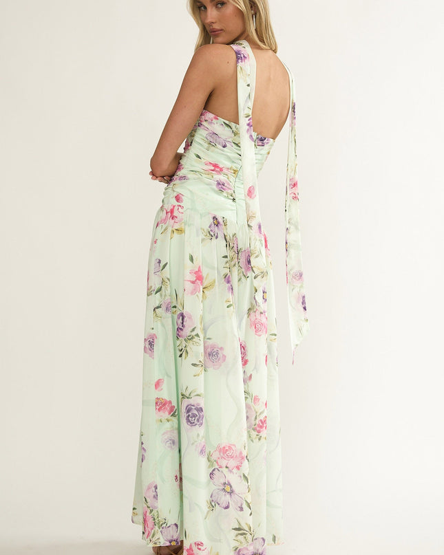 Mint Twist Bust Strapless Maxi Dress Floral