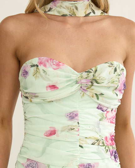 Mint Twist Bust Strapless Maxi Dress Floral