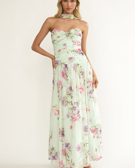 Mint Twist Bust Strapless Maxi Dress Floral