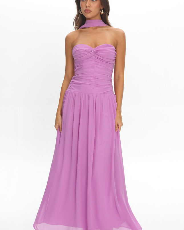 Lilac Twist Bust Strapless Maxi Dress
