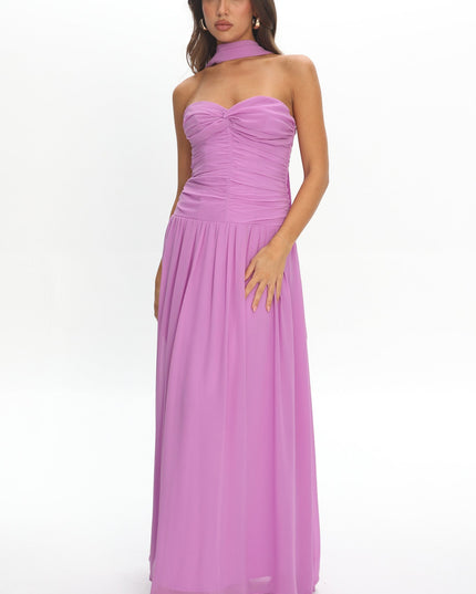 Lilac Twist Bust Strapless Maxi Dress