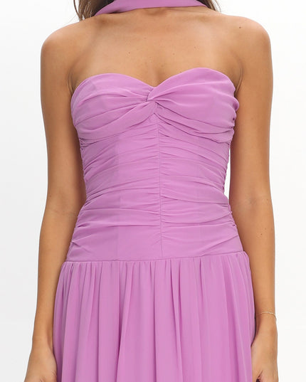 Lilac Twist Bust Strapless Maxi Dress