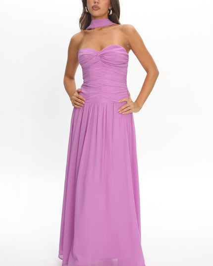 Lilac Twist Bust Strapless Maxi Dress