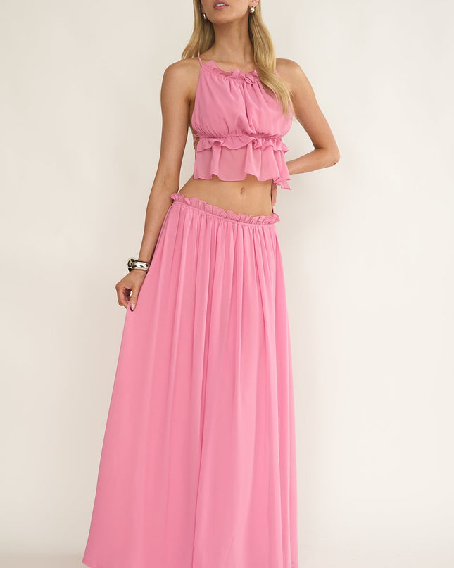 Pink Frill Trim Maxi Skirt