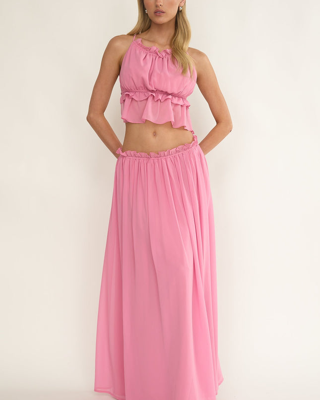 Pink Frill Trim Maxi Skirt