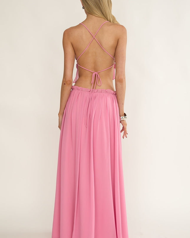 Pink Frill Trim Maxi Skirt
