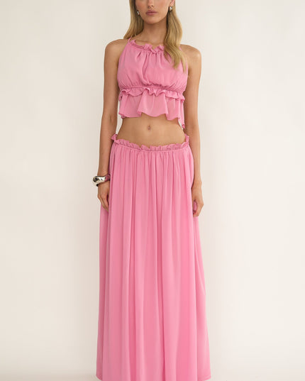 Pink Frill Trim Maxi Skirt