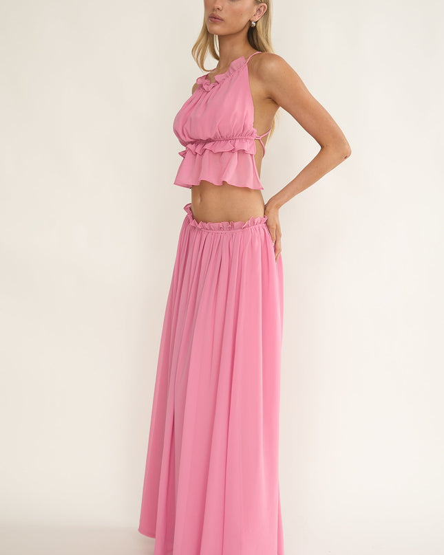 Pink Frill Trim Maxi Skirt