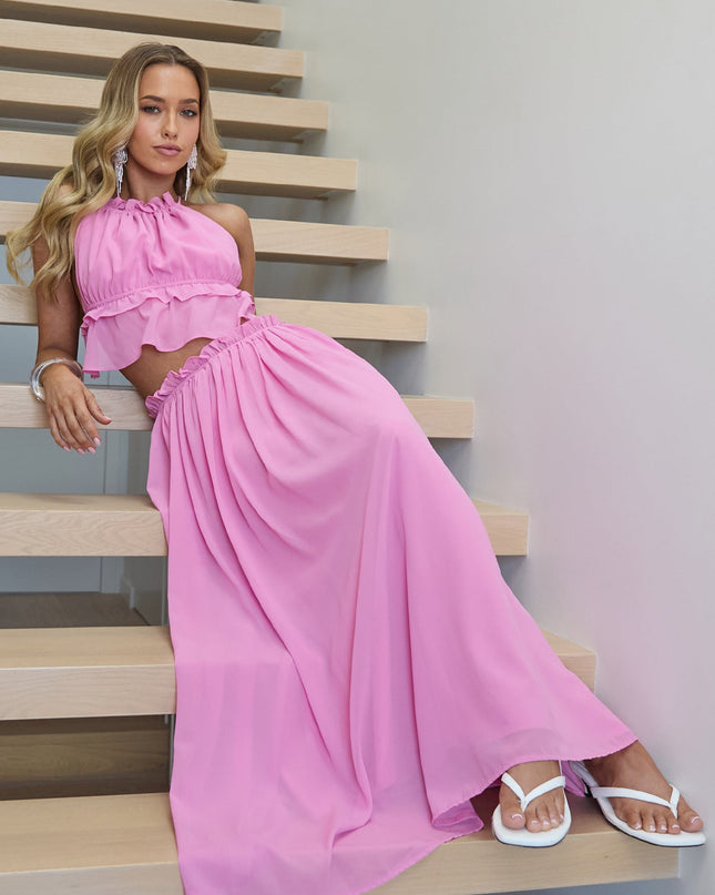Pink Frill Trim Maxi Skirt
