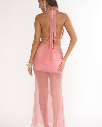 Peach Sheer Hem Maxi Skirt
