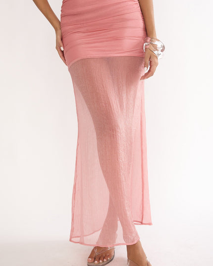 Peach Sheer Hem Maxi Skirt