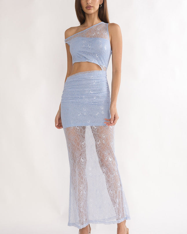 Blue Lace Overlay Cut-Out Maxi Dress