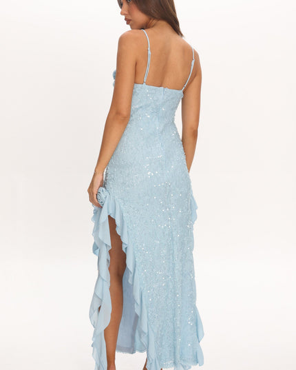 Blue Limit Ruffle Maxi Dress Sequin