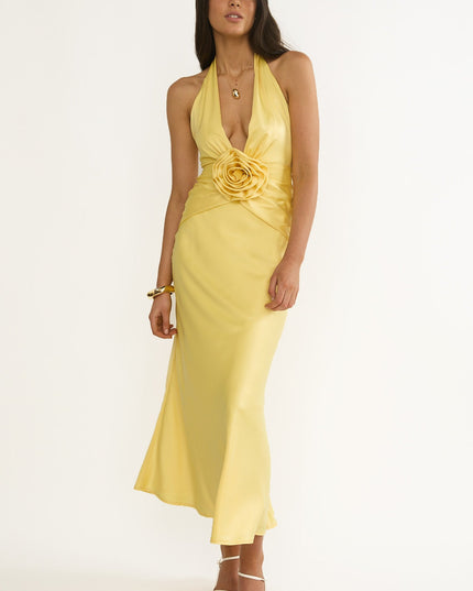 Sunflower 3D Flower Halter Maxi Dress