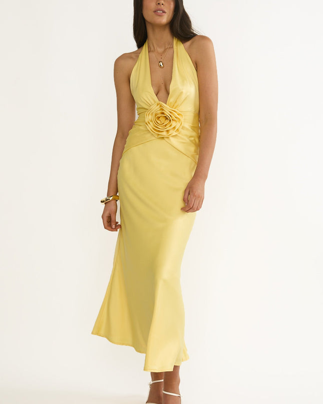 Sunflower 3D Flower Halter Maxi Dress