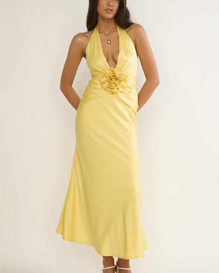 Sunflower 3D Flower Halter Maxi Dress