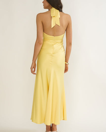 Sunflower 3D Flower Halter Maxi Dress