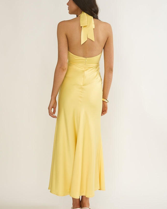 Sunflower 3D Flower Halter Maxi Dress