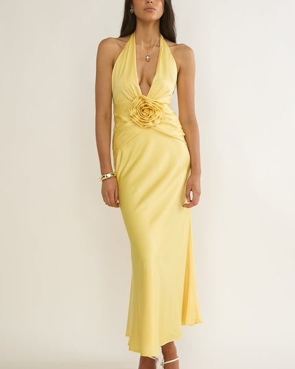 Sunflower 3D Flower Halter Maxi Dress