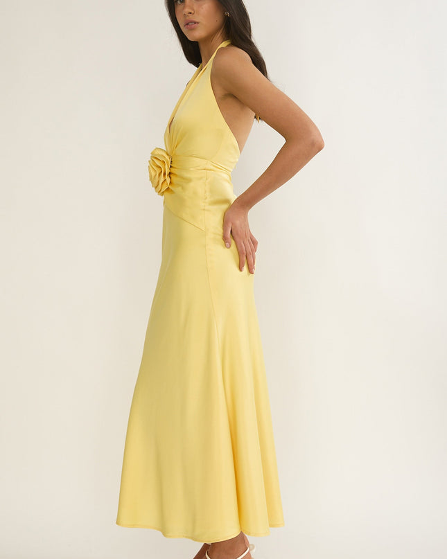 Sunflower 3D Flower Halter Maxi Dress
