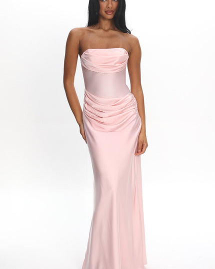 Blush Drape Waist Strapless Maxi Dress