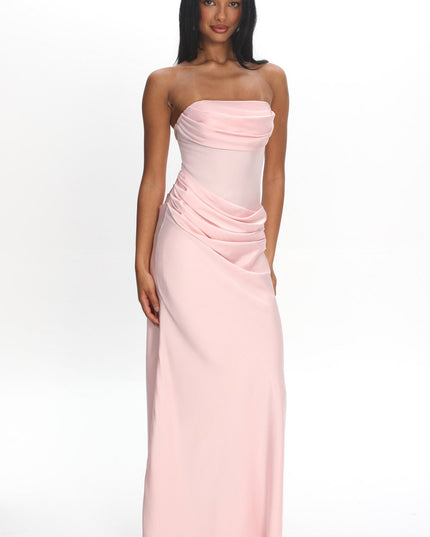 Blush Drape Waist Strapless Maxi Dress