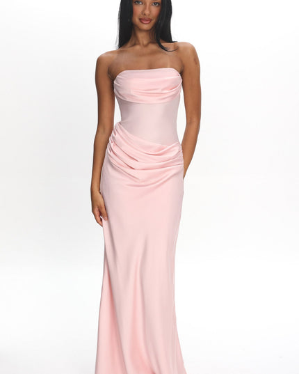 Blush Drape Waist Strapless Maxi Dress