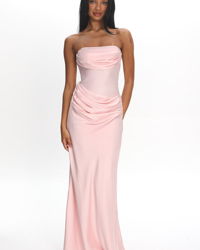 Blush Drape Waist Strapless Maxi Dress